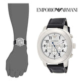 Emporio Armani Sportivo Chronograph Silver Dial Black Leather Strap Watch For Men - AR6054