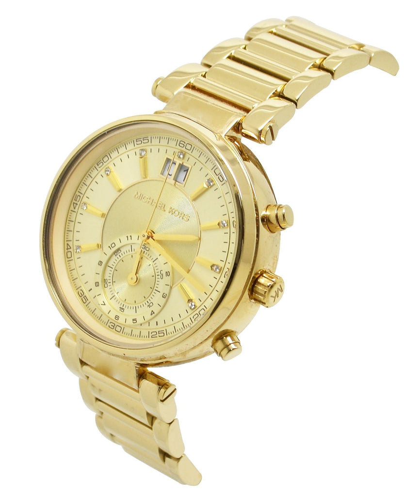 Michael Kors Sawyer White Dial Gold Steel Strap Watch for Women - MK6362