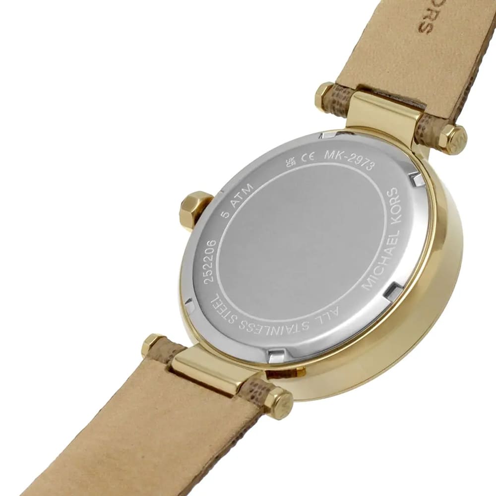 Michael Kors Parker Three Hand Gold Dial Brown Leather Strap Watch For Women - MK2973