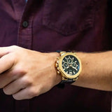 Guess Edge Chronograph Green Dial Black Leather Strap Watch For Men - GW0492G3