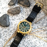 Guess Edge Chronograph Green Dial Black Leather Strap Watch For Men - GW0492G3