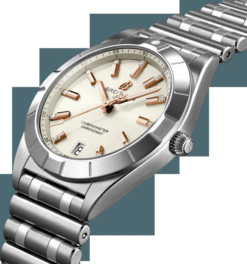Breitling Chronomat 32 Diamonds White Dial Silver Steel Strap Watch for Women - A77310101A3A1