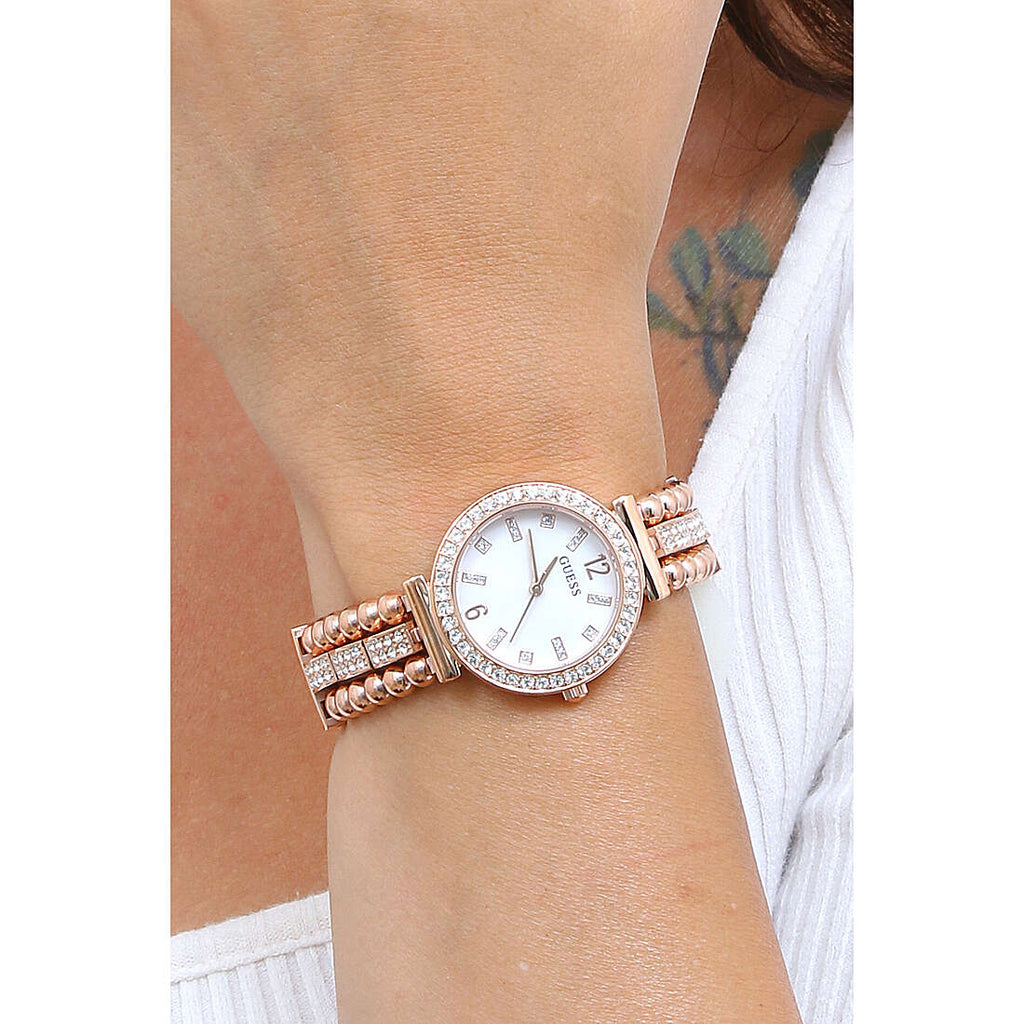 Guess Gala Diamonds Silver Dial Gold Steel Strap Watch for Women - GW0401L3