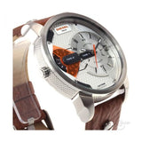 Diesel Mini Daddy Silver Dial Brown Leather Strap Watch For Men - DZ7309