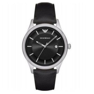 Emporio Armani Lambda Classic Quartz Black Dial Black Leather Strap Watch For Men - AR11020