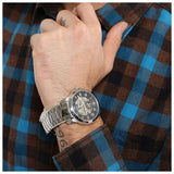 Fossil Grant Skeleton Black Dial Silver Steel Strap Watch for Men - ME3055