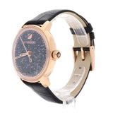 Swarovski Crystalline Hours Black Dial Black Leather Strap Watch for Women - 5295377