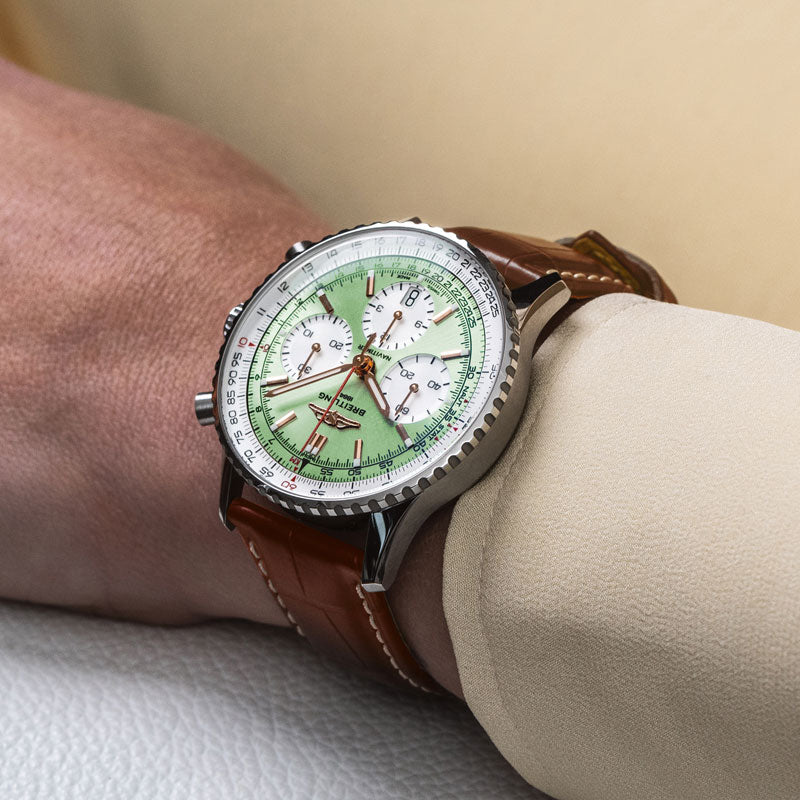 Breitling Navitimer B01 Chronograph 41 Green Dial Brown Leather Strap Watch for Men - AB0139211L1P1