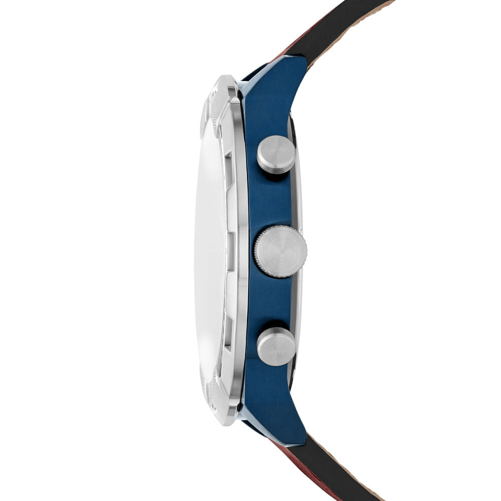 Fossil Bronson Chronograph Luggage Blue Dial Brown Leather Strap Watch for Men - FS5829