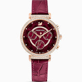 Swarovski Spring Flower Chronograph Red Dial Red Leather Strap Watch for Women - 5598689
