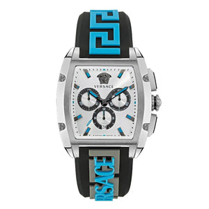 Versace Dominus Chronograph Silver Dial Black Rubber Strap Watch For Men - VE6H00123