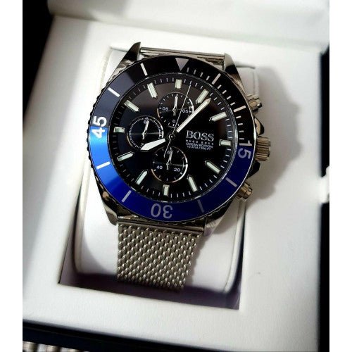 Hugo Boss Ocean Edition Black Dial Silver Mesh Strap Watch for Men - 1513742