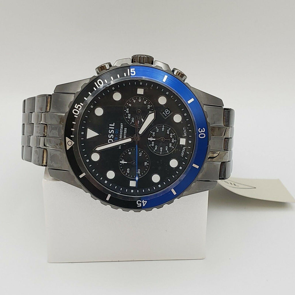 Fossil FS5835 FB-01 Chronograph Men’s Watch – Black Dial with Grey Steel Strap