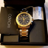 Movado Series 800 Chronograph Black Dial Two Tone Steel Strap Watch For Men - 2600138