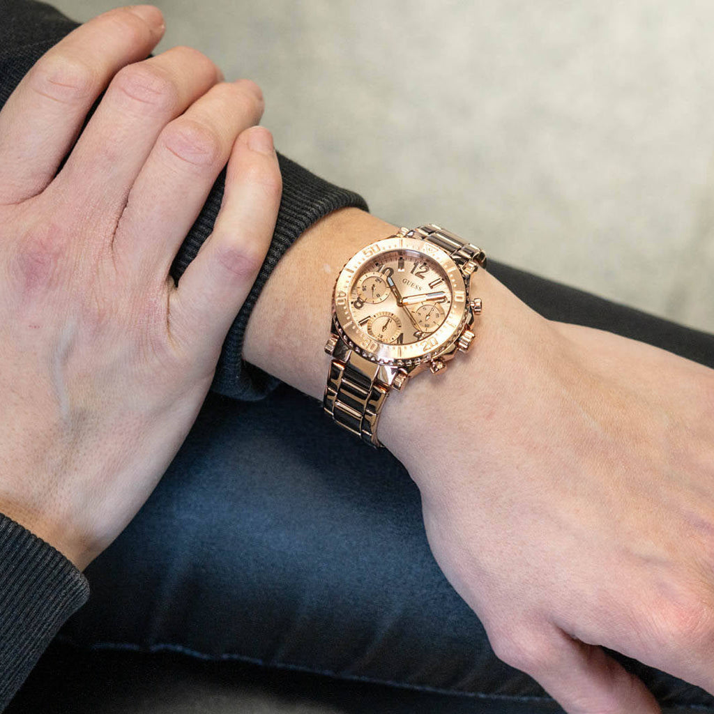 Guess GW0465L2 Cosmic Chronograph Women’s Watch – Rose Gold Dial & Rose Gold Steel Strap