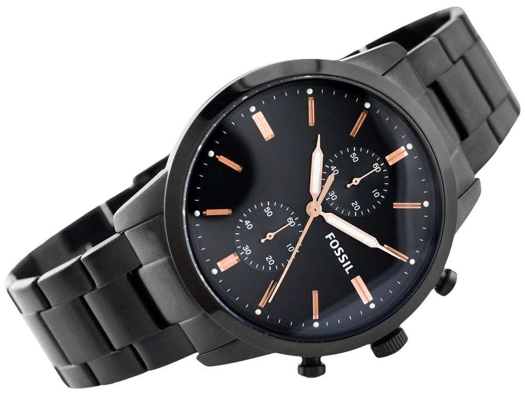 Fossil Townsman Chronograph Black Dial Black Steel Strap Watch for Men - FS5379