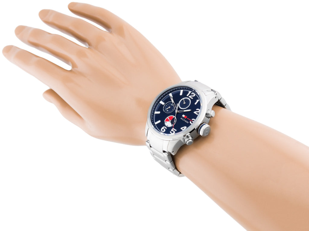 Tommy Hilfiger Jackson Chronograph Blue Dial Silver Steel Strap Watch for Men - 1791242