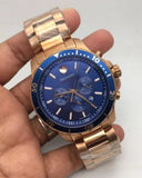 Movado Series 800 Blue Dial Gold Steel Strap Watch For Men - 2600144