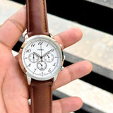 Fossil FS5380 Neutra Chronograph Men’s Watch – White Dial & Brown Leather Strap