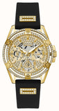 Guess GW0536L3 Queen Women's Watch – Gold Dial & Black Silicone Strap with Quartz Movement
