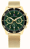 Tommy Hilfiger 1792093 Jordan Chronograph Quartz Men's Watch – Green Dial & Gold Mesh Bracelet