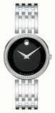 Movado 0607052 Esperanza Quartz Women's Watch – Black Dial with 63 Diamonds & Silver Steel Bracelet