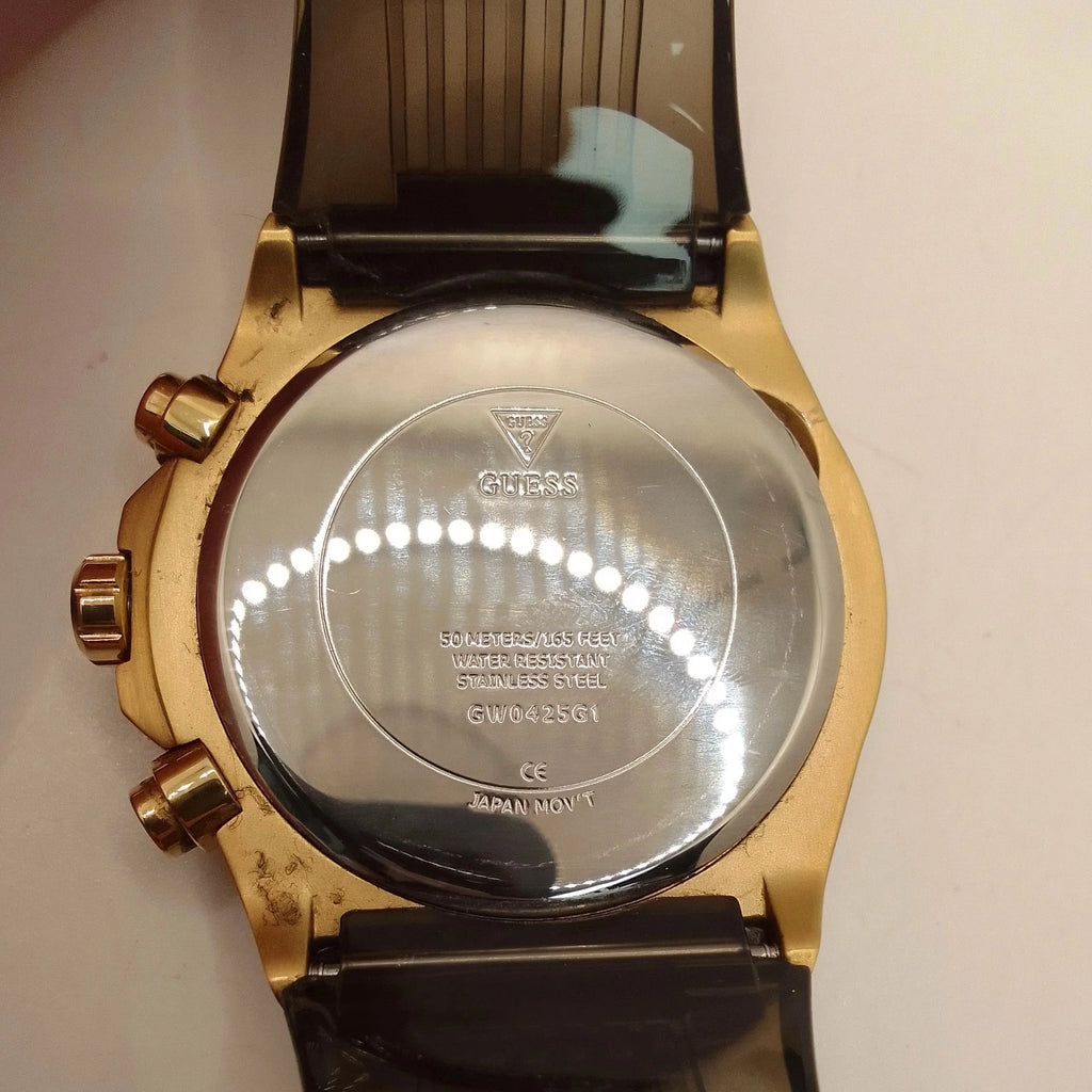 Guess Poseidon Chronograph Black Dial Black Silicone Strap Watch For Men - GW0425G1