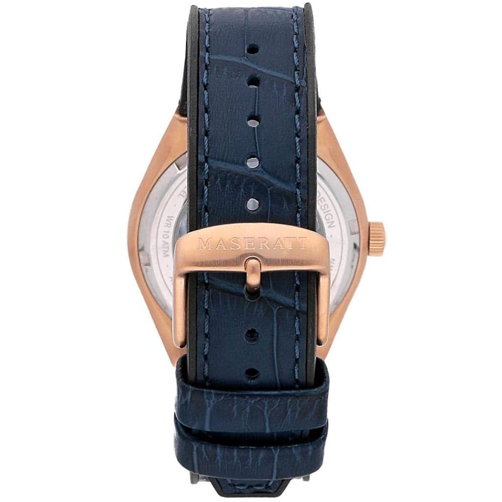 Maserati Triconic Skeleton Black Dial Blue Leather Strap Watch For Men - R8821139001