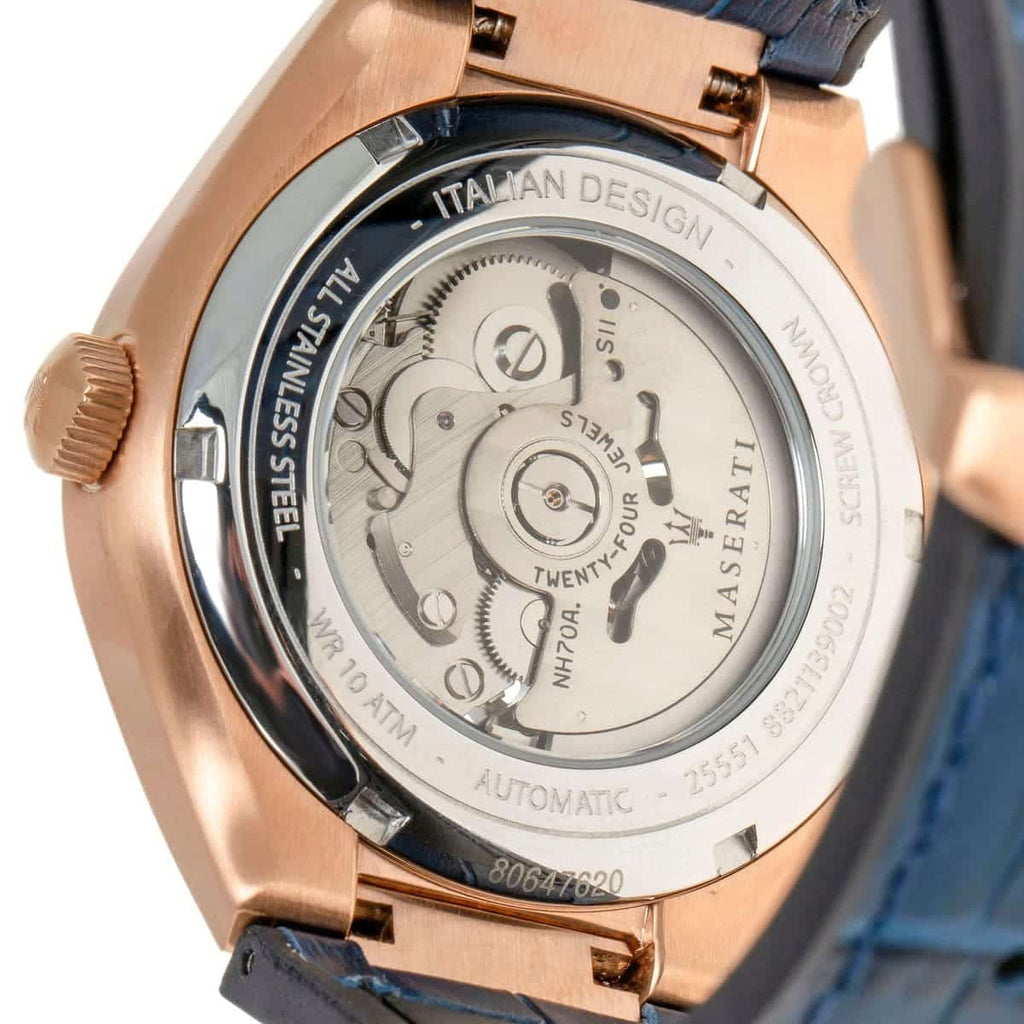 Maserati Triconic Skeleton Black Dial Blue Leather Strap Watch For Men - R8821139001