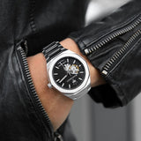 Maserati Stile Skeleton Automatic Black Dial Silver Steel Strap Watch For Men - R8823142002