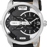 Diesel Mini Daddy Black Silver Dial Black Leather Strap Watch For Men - DZ7307