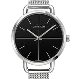Calvin Klein Even Black Dial Silver Mesh Bracelet Watch for Women - K7B23121