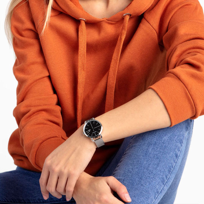 Calvin Klein Even Black Dial Silver Mesh Bracelet Watch for Women - K7B23121