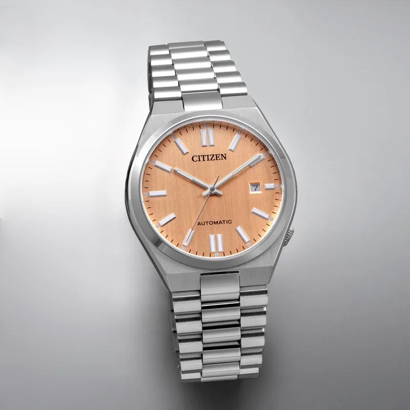 Citizen Tsuyosa Automatic Salmon Orange Dial Silver Steel Strap Watch For Men - NJ0159-86Z