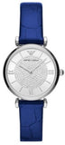 Emporio Armani AR11344 Gianni T-Bar Quartz Crystals Women's Watch – Silver Dial with Blue Leather Strap