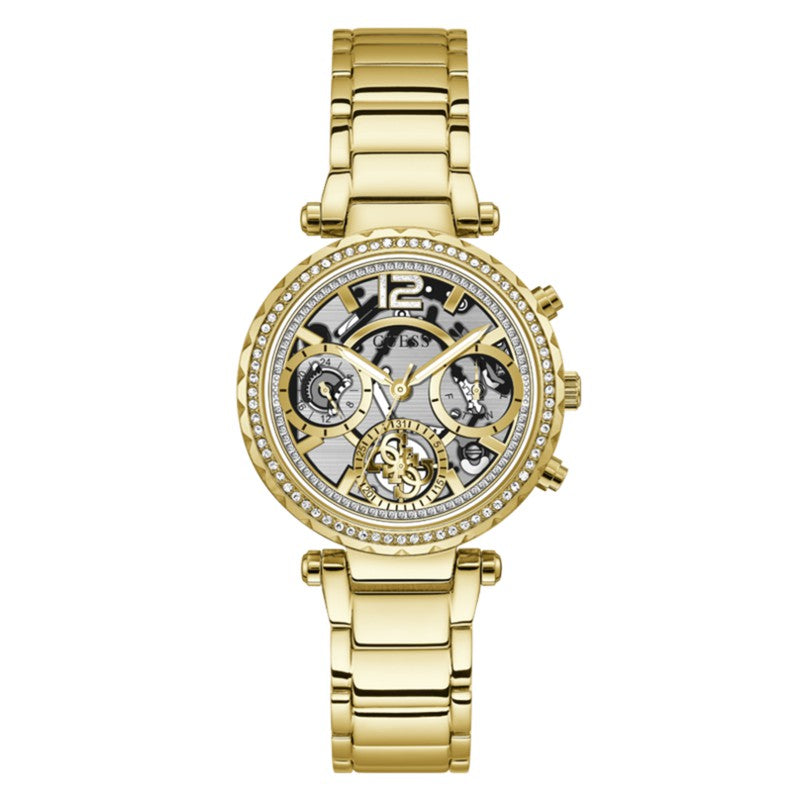 Guess Solstice Diamonds Gold Dial Gold Steel Strap Watch for Women - GW0403L2