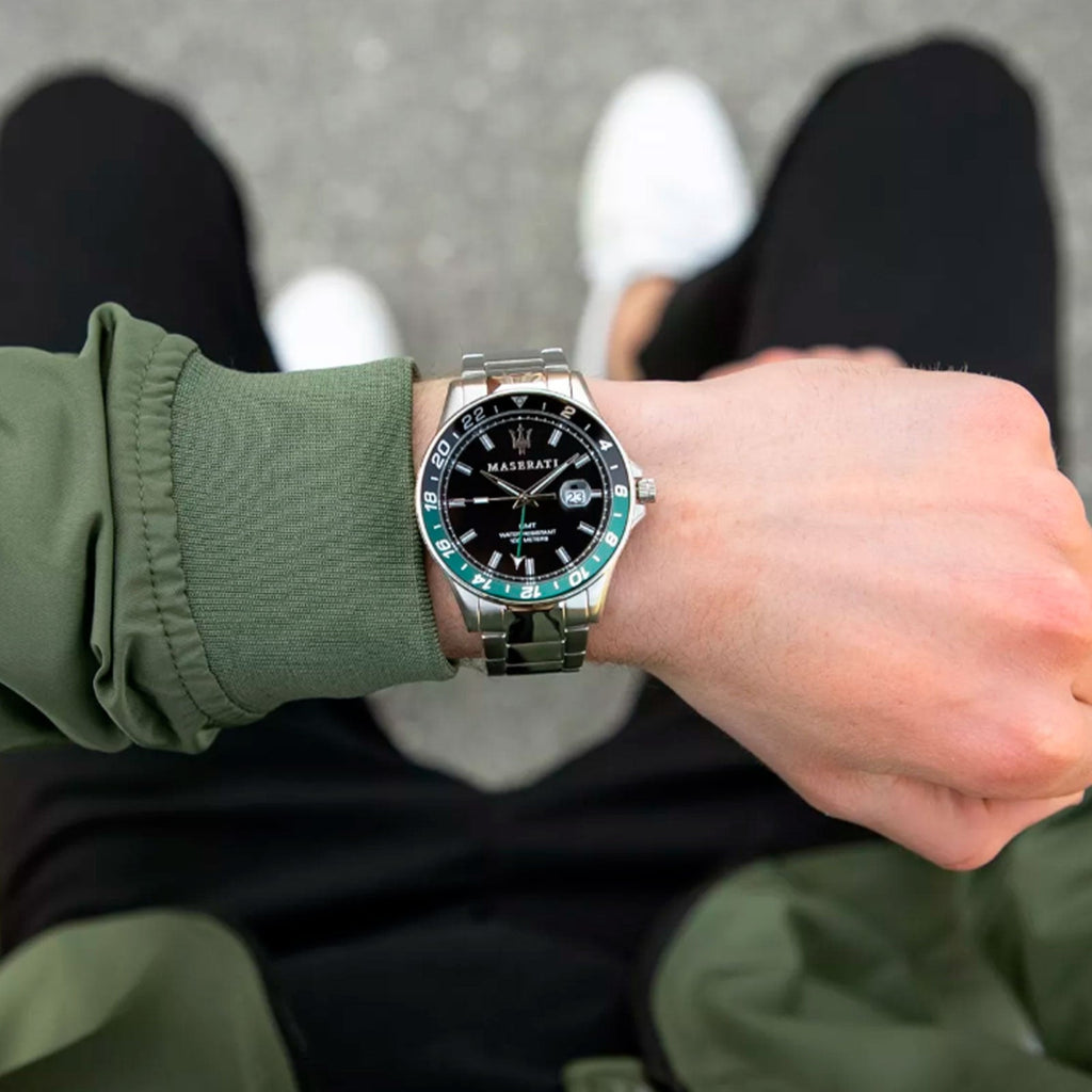 Maserati SFIDA Chronograph Black Dial Silver Steel Strap Watch For Men - R8853140005