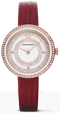 Emporio Armani AR11532 Two-Hand Analog Women's Watch – White Dial with Red Leather Strap