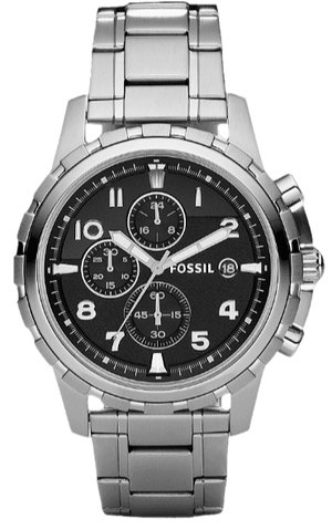 Fossil Dean Chronograph Black Dial Silver Steel Strap Watch for Men - FS4542