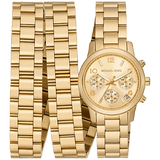 Michael Kors MK7450 Runway Analog Quartz Women's Watch – Gold Dial & Gold Steel Triple Wrap Strap with 18K Gold Plating