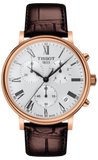 Tissot Carson Premium Chronograph Silver Dial Brown Leather Strap Watch For Men - T122.417.36.033.00