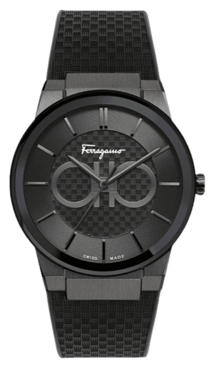 Salvatore Ferragamo Sapphire Black Dial Black Rubber Strap Watch for Men - SFHP00320