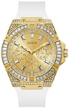 Guess GW0208G3 Baguette Crystals Men’s Watch – Gold Dial & White Silicone Strap