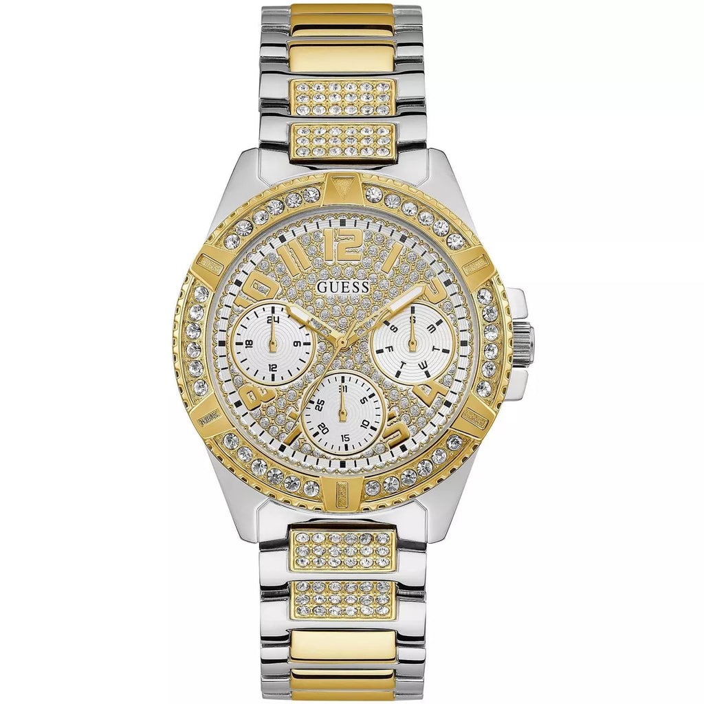 Guess Frontier Chronograph Crystals Gold Dial Two Tone Steel Strap Watch For Women - W1156L5