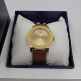 Movado 3600437 Bold Quartz Women's Watch – Gold Dial & Brown Leather Strap