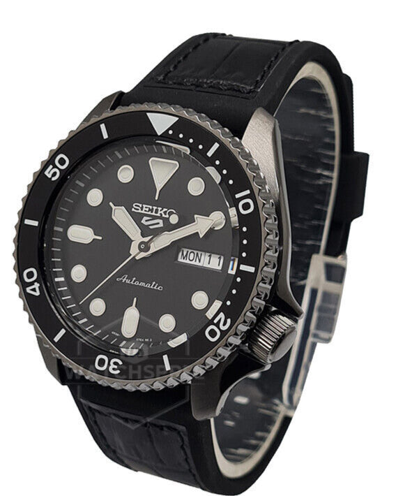 Seiko 5 Sport Automatic Black Dial Black Silicone Strap Watch For Men - SRPD65K3