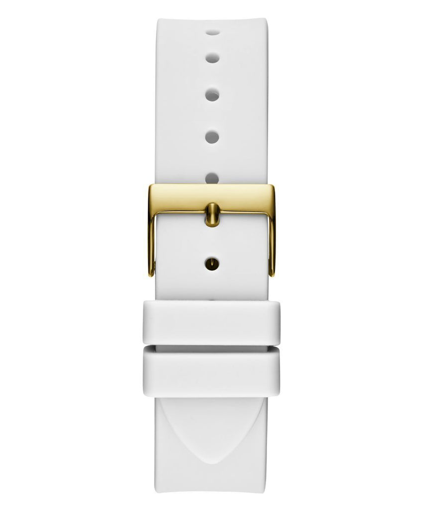 Guess Queen Quartz Gold Dial White Silicone Strap Watch For Women - GW0536L2