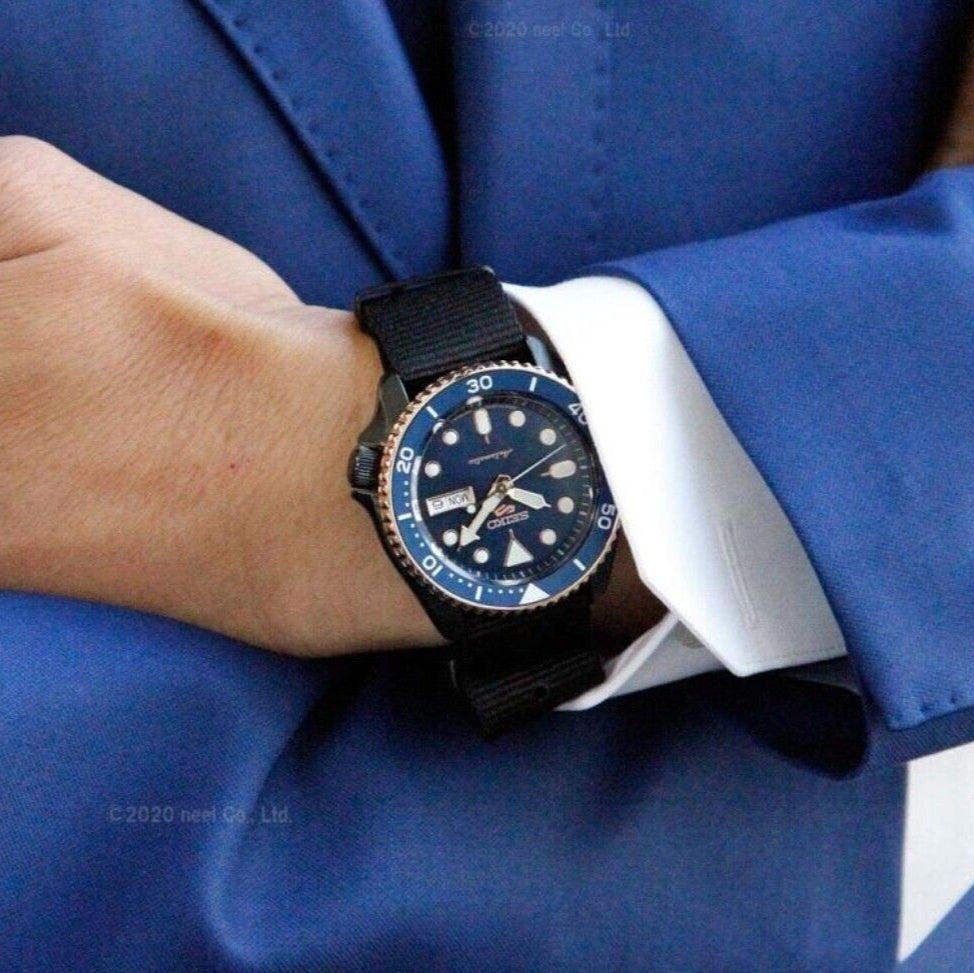 Seiko 5 Sports Automatic Blue Dial Black NATO Strap Watch for Men - SBSA098