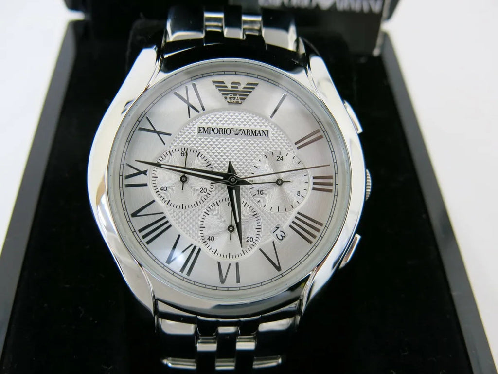 Emporio Armani Velente Chronograph Quartz Silver Dial Silver Steel Strap Watch For Men - AR1702