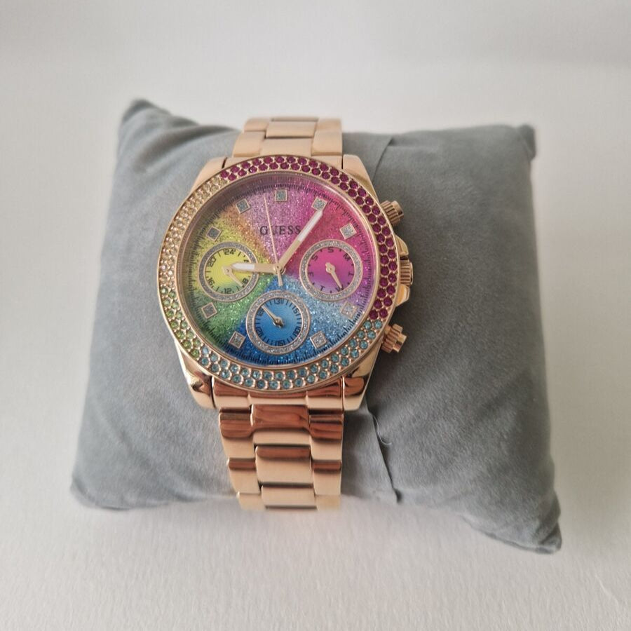 Guess GW0483L4 Confetti Chronograph Women's Watch – Rainbow Dial & Gold Steel Bracelet